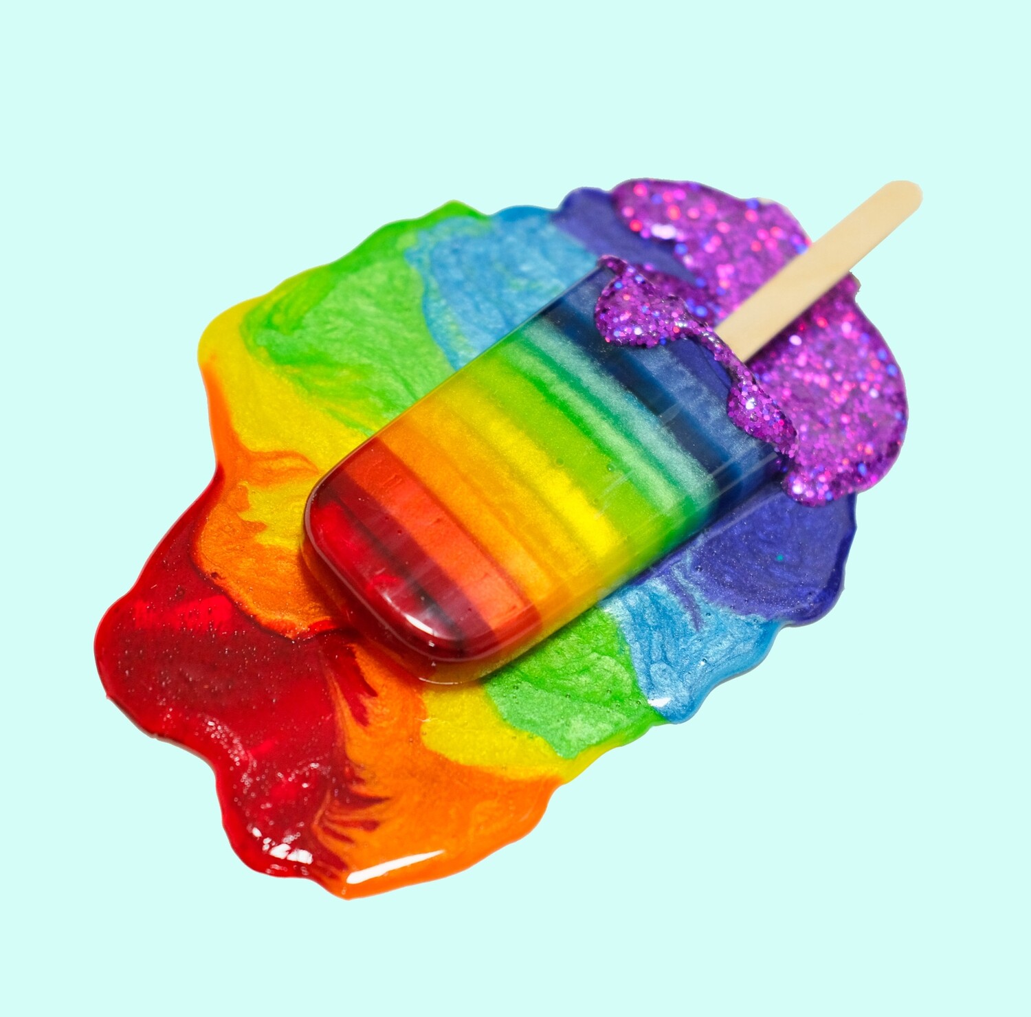 Double Rainbow Splat - Original Melting Pops - Melting Popsicle Resin Art