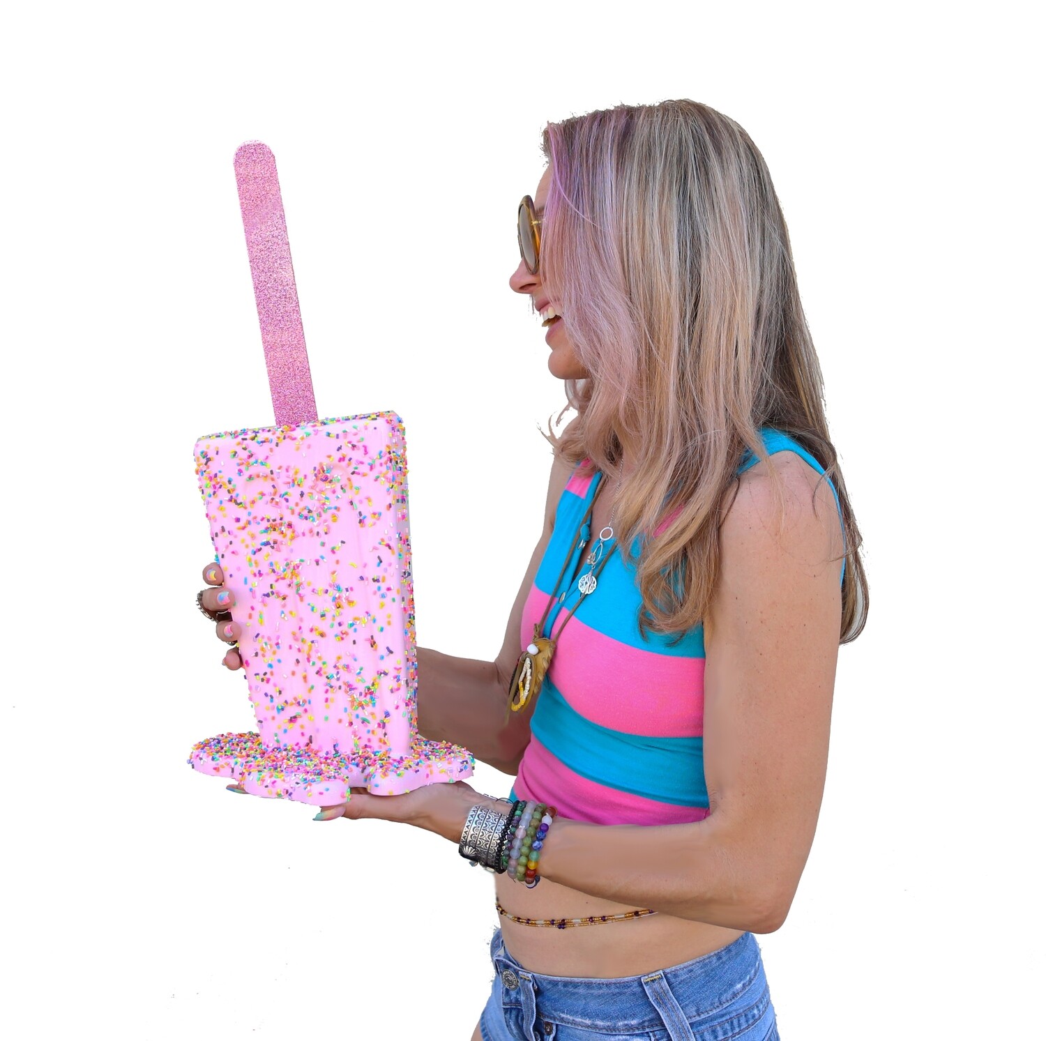 20" Pink Sprinkle Pop - Original Melting Pops - Melting Popsicle Resin Art