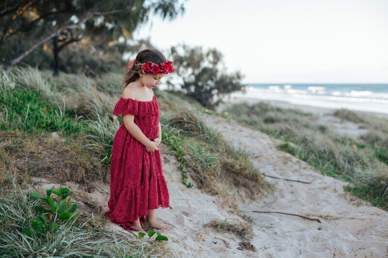 AUBRIE Boho Flower Girls Dress | Wine AUBRIE Boho Flower Girls Dress | Wine