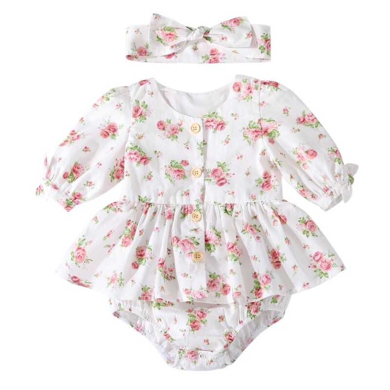 Macie Baby Girls Romper | White Rose Macie Baby Girls Romper | White Rose