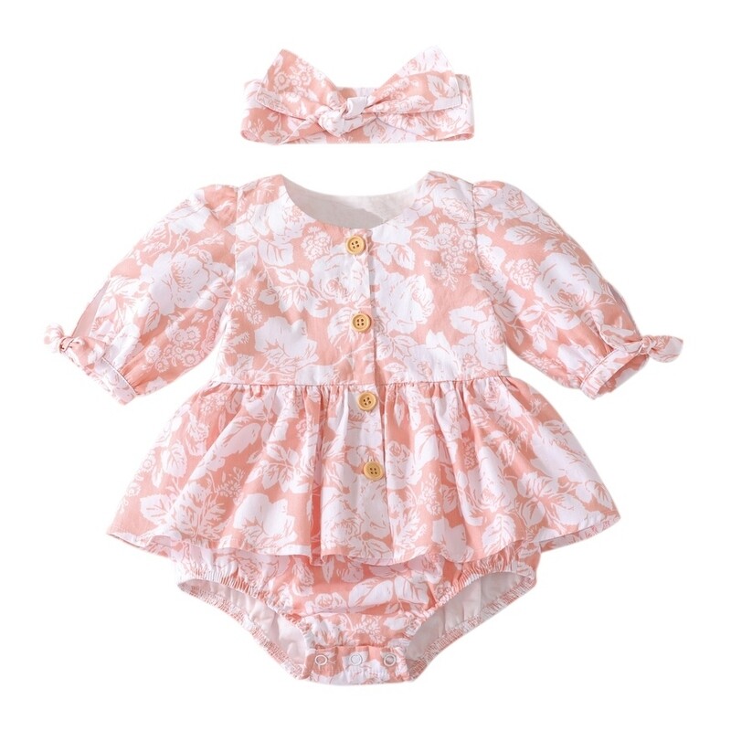 Macie Baby Girls Romper | Coral Macie Baby Girls Romper | Coral