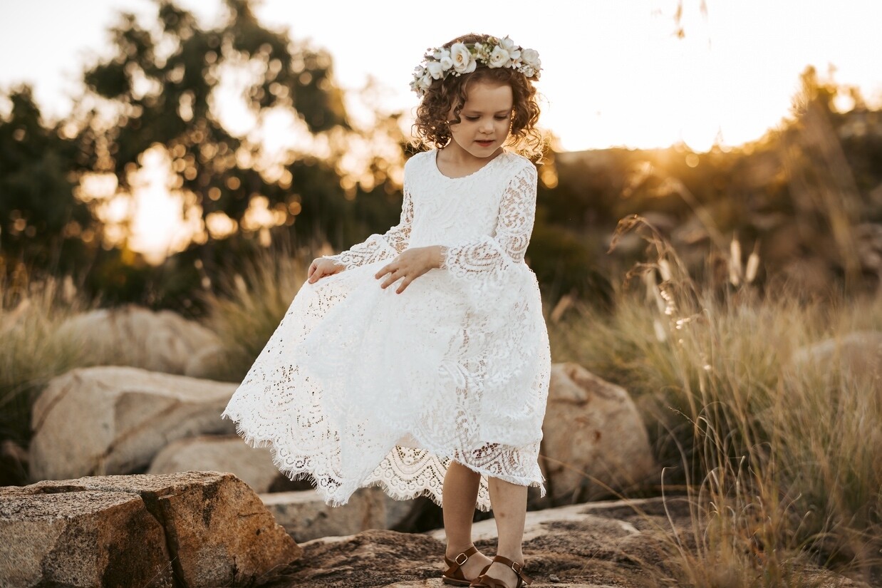 Cleo White Lace Boho Girls Dress