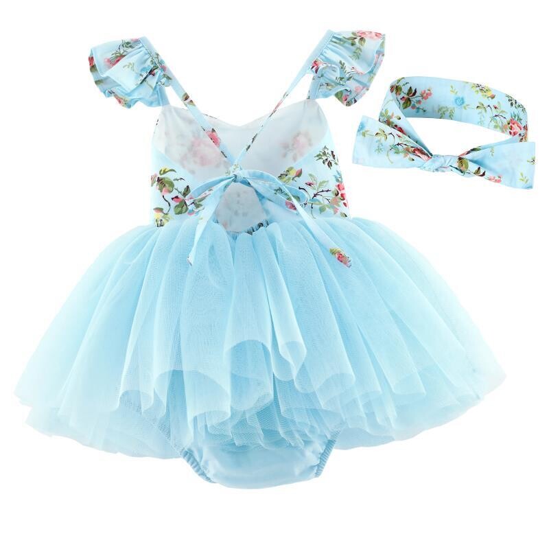 Eloise Blue Floral Baby Tutu Romper Dress Eloise Blue Floral Baby Tutu Romper Dress