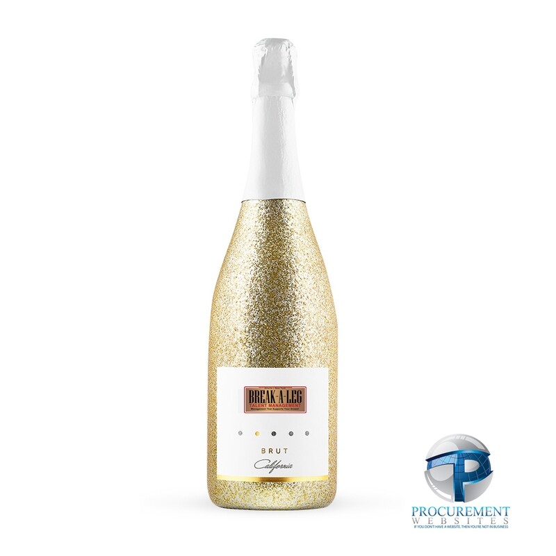 Break a Leg Talent California Celebration Brut Sparkling Wine Gold Glitter with Custom Engraved Box