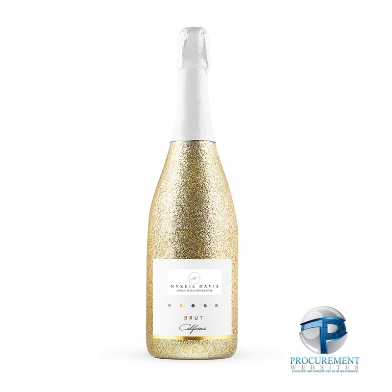 Nykeil Davis California Celebration Brut Sparkling Wine Gold Glitter with Custom Engraved Box