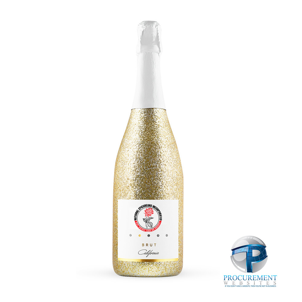 National Epicureans Incorporated California Celebration Brut Sparkling Wine Gold Glitter with Custom Engraved Box