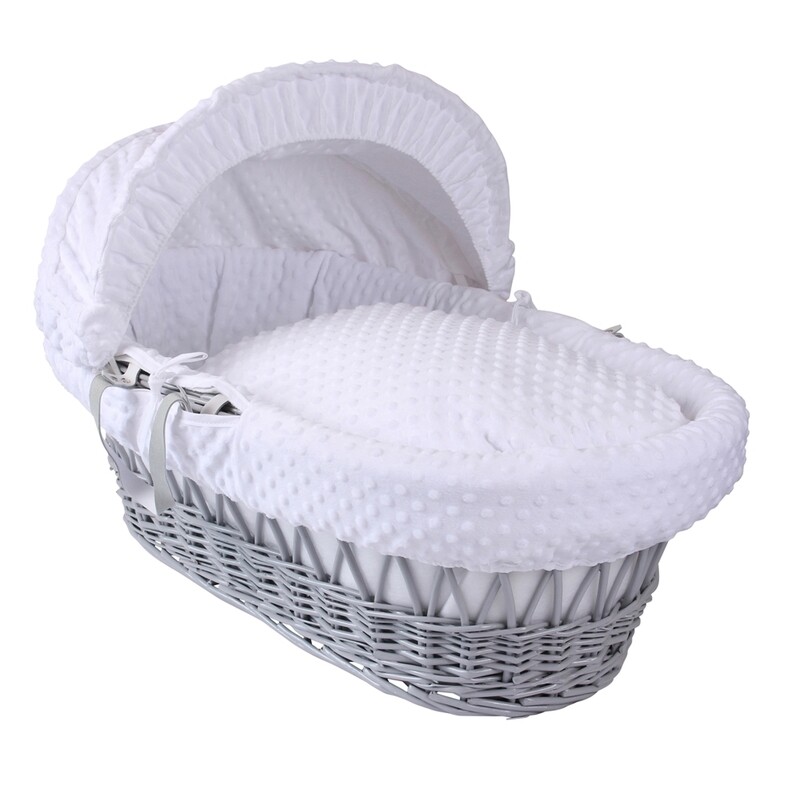 White Dimple Moses Basket and Stand - Grey Wicker