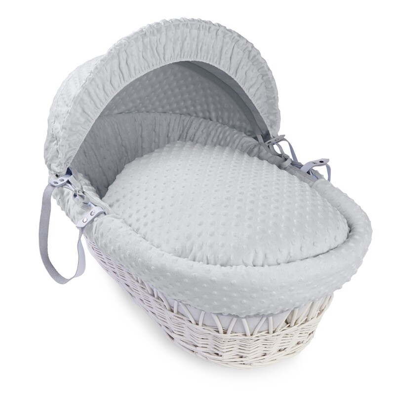 Grey Dimple Moses Basket and Stand - White Wicker