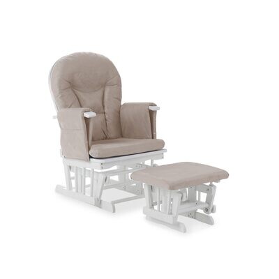 Obaby Reclining Gliding Chair and Stool - White with Sand