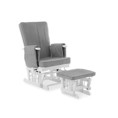 Obaby Deluxe Reclining Glider Chair and Stool - White with Grey