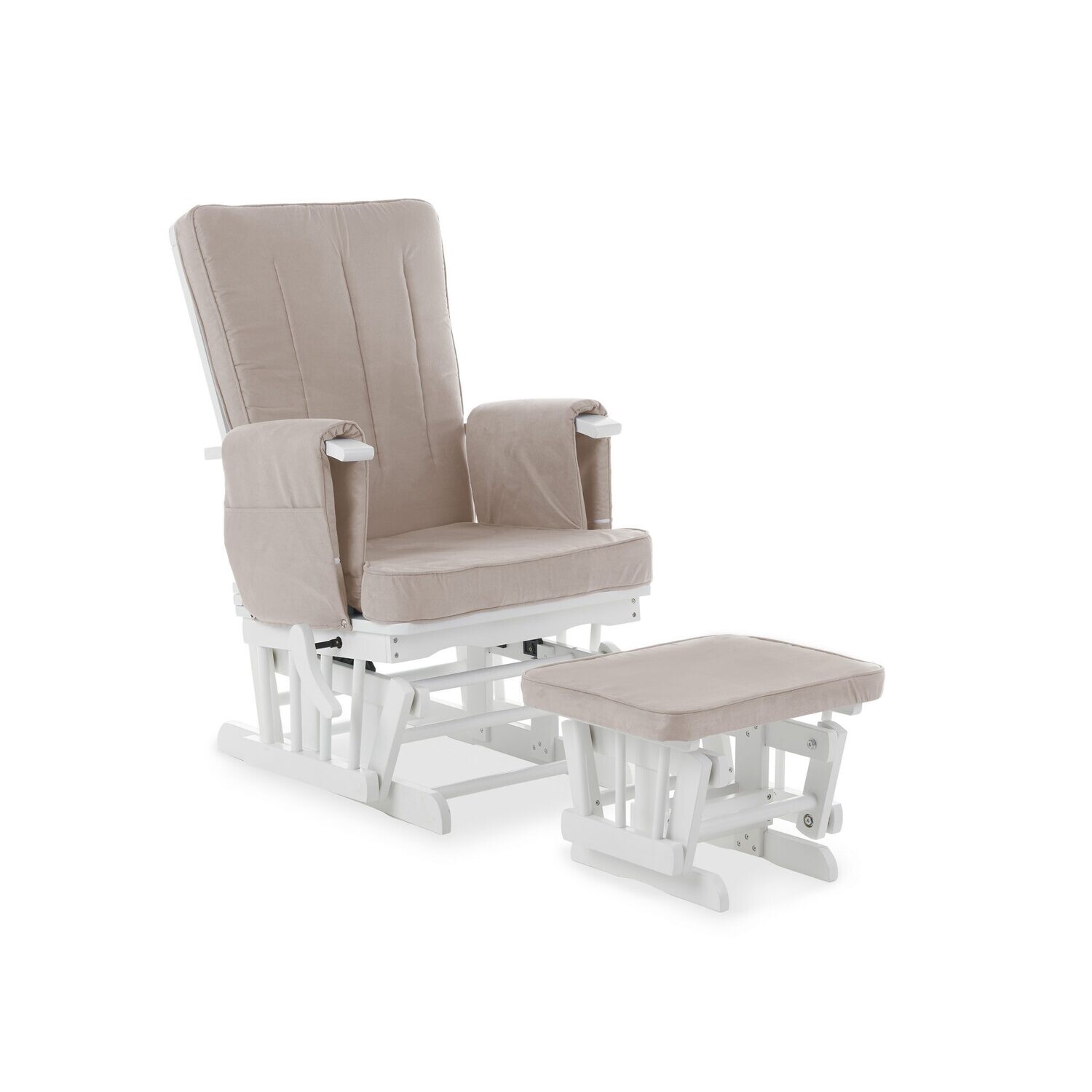 Obaby Deluxe Reclining Glider Chair and Stool - White with Sand