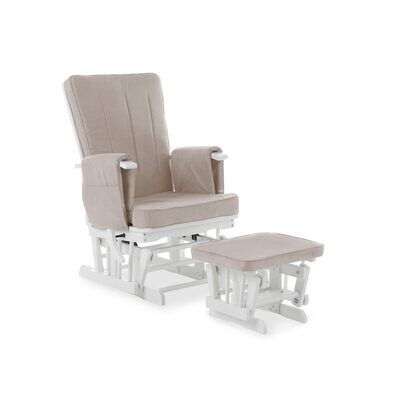 Obaby Deluxe Reclining Glider Chair and Stool - White with Sand