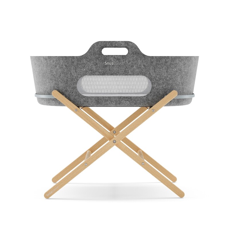 SnuzBaskit Dark Grey Moses Basket &amp; Natural Stand