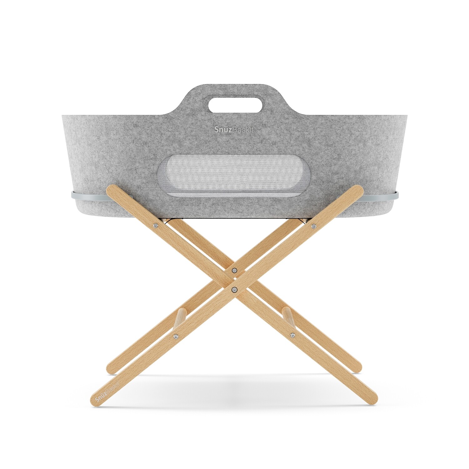 SnuzBaskit Light Grey Moses Basket &amp; Natural Stand