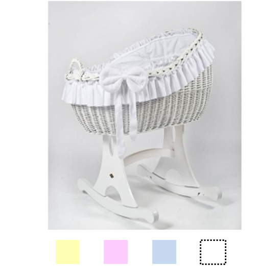 MJ Mark - High back Rocking Wicker crib - White