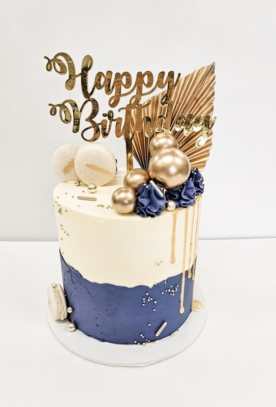 Navy and gold birthday cake