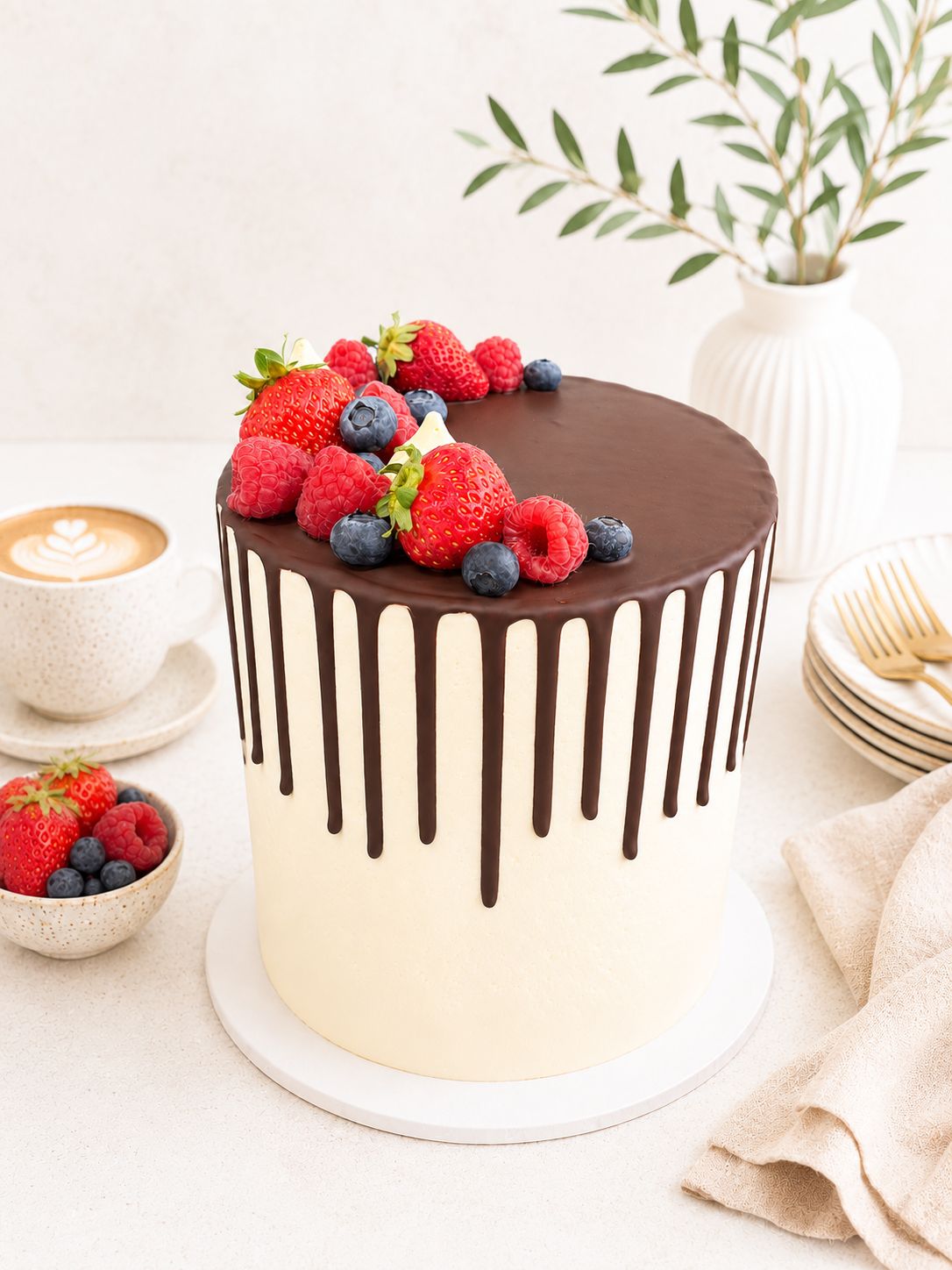 Chocolate drip birthday cake with fresh berries by Miller Cake Studio Dublin