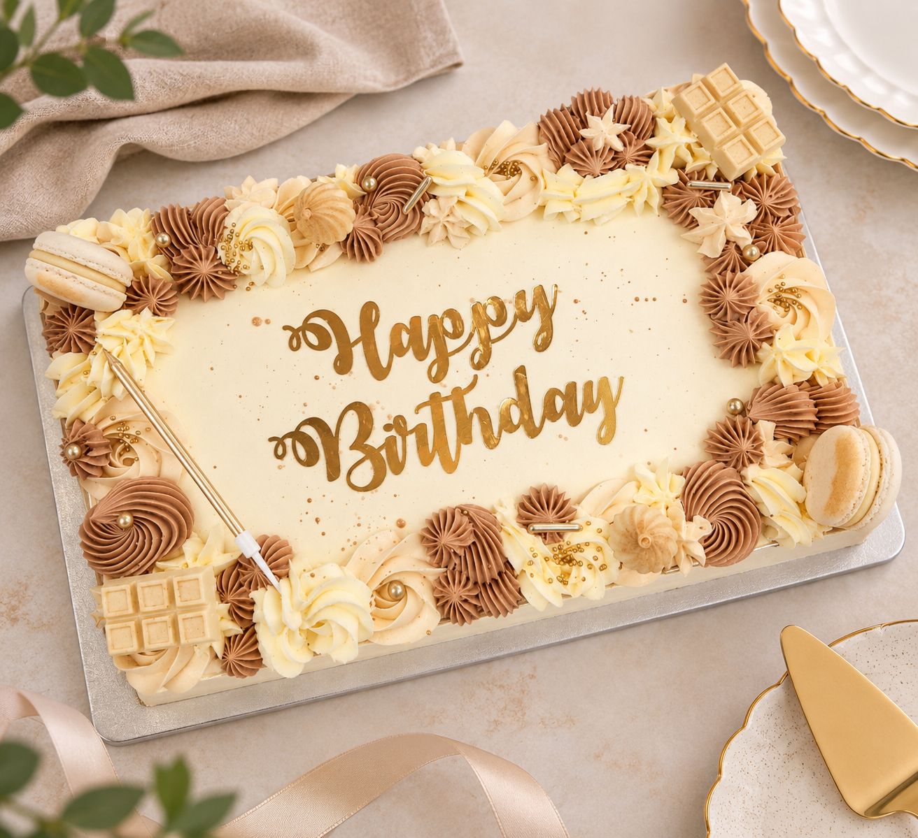 Pastel celebration sheet cake with Swiss meringue buttercream and personalised message