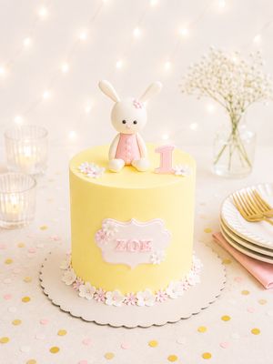 Handmade Bunny Celebration Cake Bunny celebration cake with handmade 3D sugar bunny and sugarcraft decorations