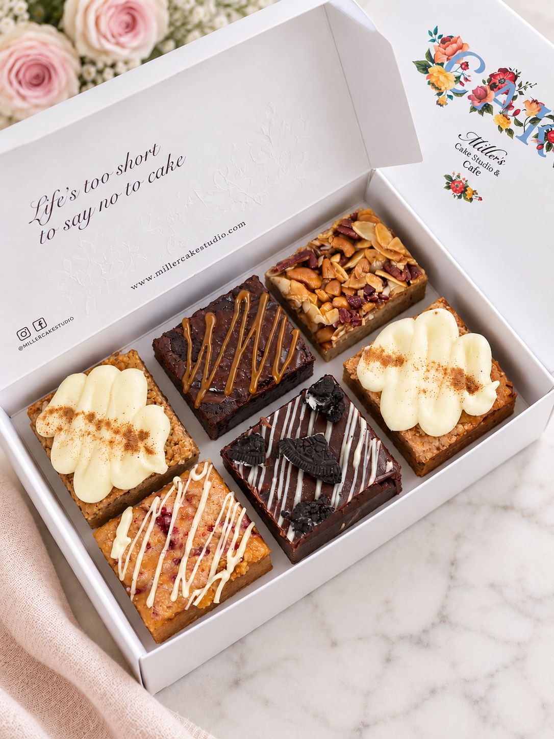 Mixed gift box of handmade cake squares, brownies and blondies