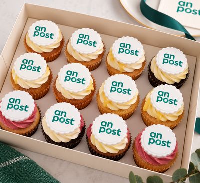 Branded Corporate Cupcakes – Box of 12 Branded corporate cupcakes with edible company logo toppers