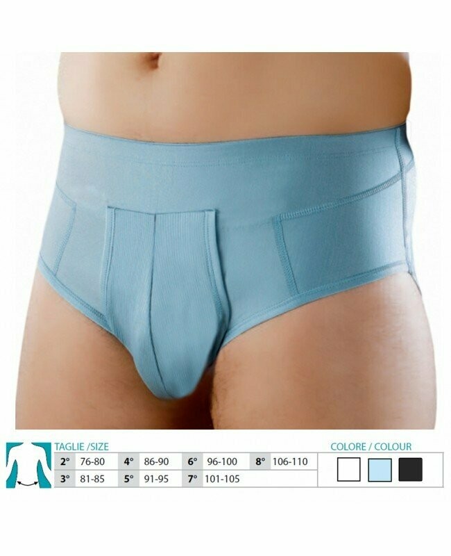 Slip per ernia in cotone​ colore bianco-azzurro-antracite Slip per ernia in cotone​ colore bianco-azzurro-antracite