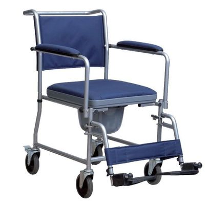 SEDIA COMODA DA DOCCIA CON WC - 4 RUOTE PIROETTANTI - ALLUMINIO