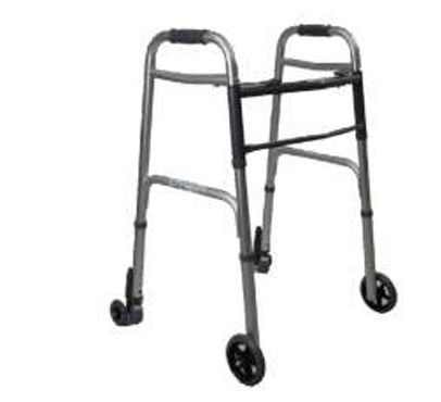 DEAMBULATORE FISSO PIEGHEVOLE CON DUE RUOTE GRANDI FISSE E DUE RUOTE CON SISTEMA DI BLOCCAGGIO DEAMBULATORE FISSO PIEGHEVOLE CON DUE RUOTE GRANDI FISSE E DUE RUOTE CON SISTEMA DI BLOCCAGGIO