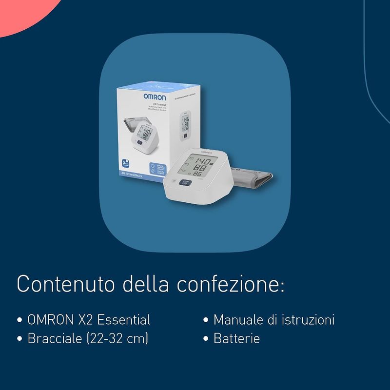 OMRON X2 Essential Misuratore di pressione da braccio, Clinicamente validato