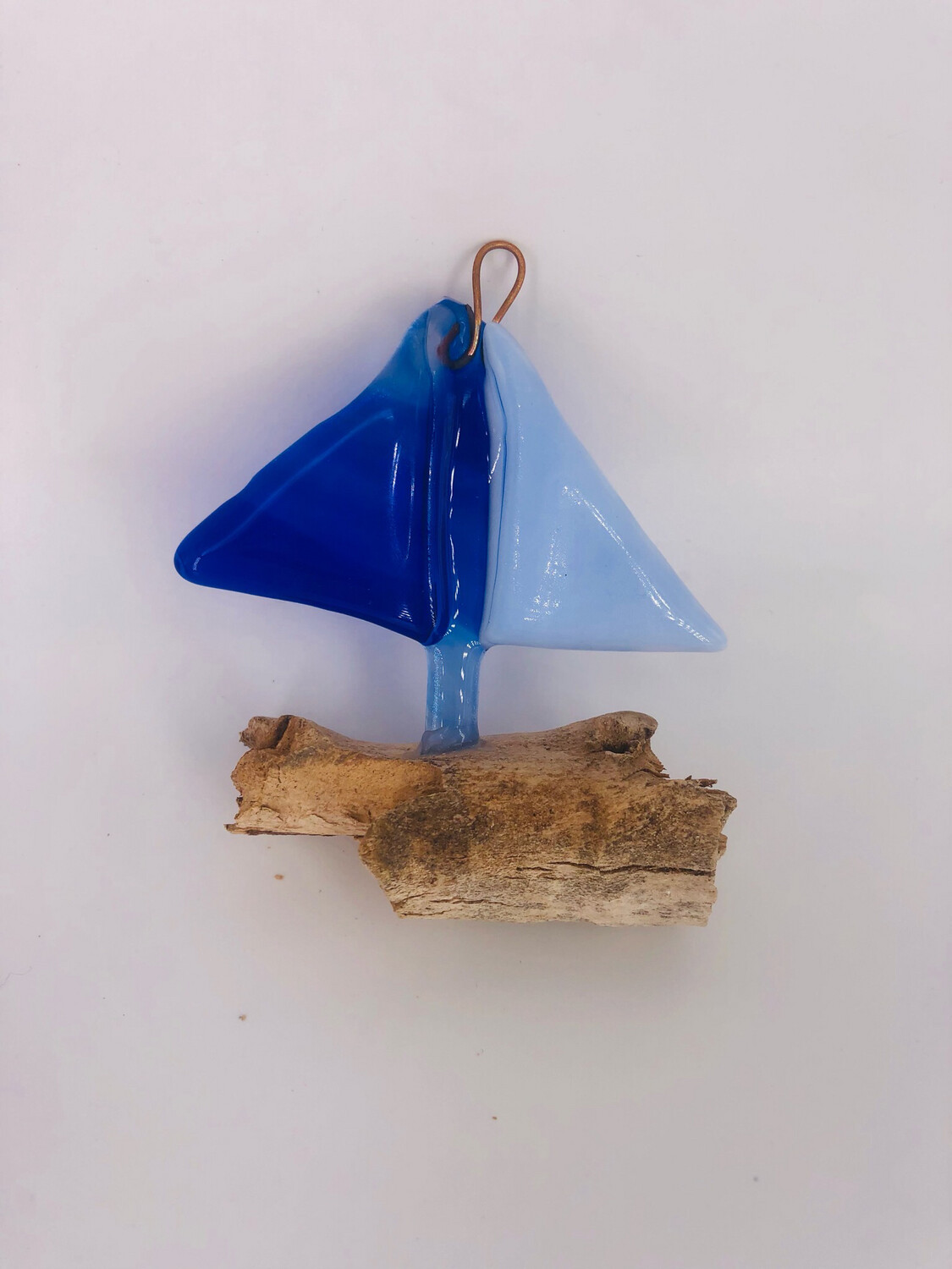 Fused glass and driftwood boat