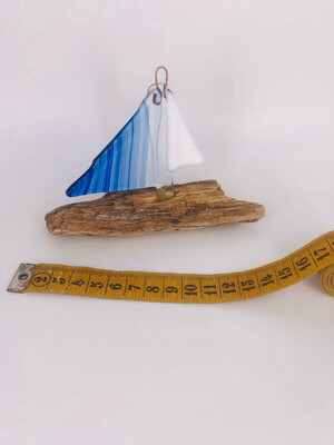 Fused glass and driftwood boat