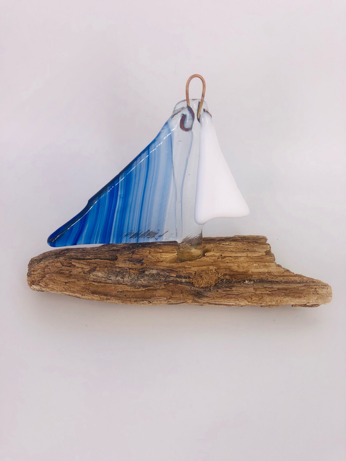 Fused glass and driftwood boat