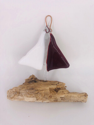 Fused glass and driftwood boat