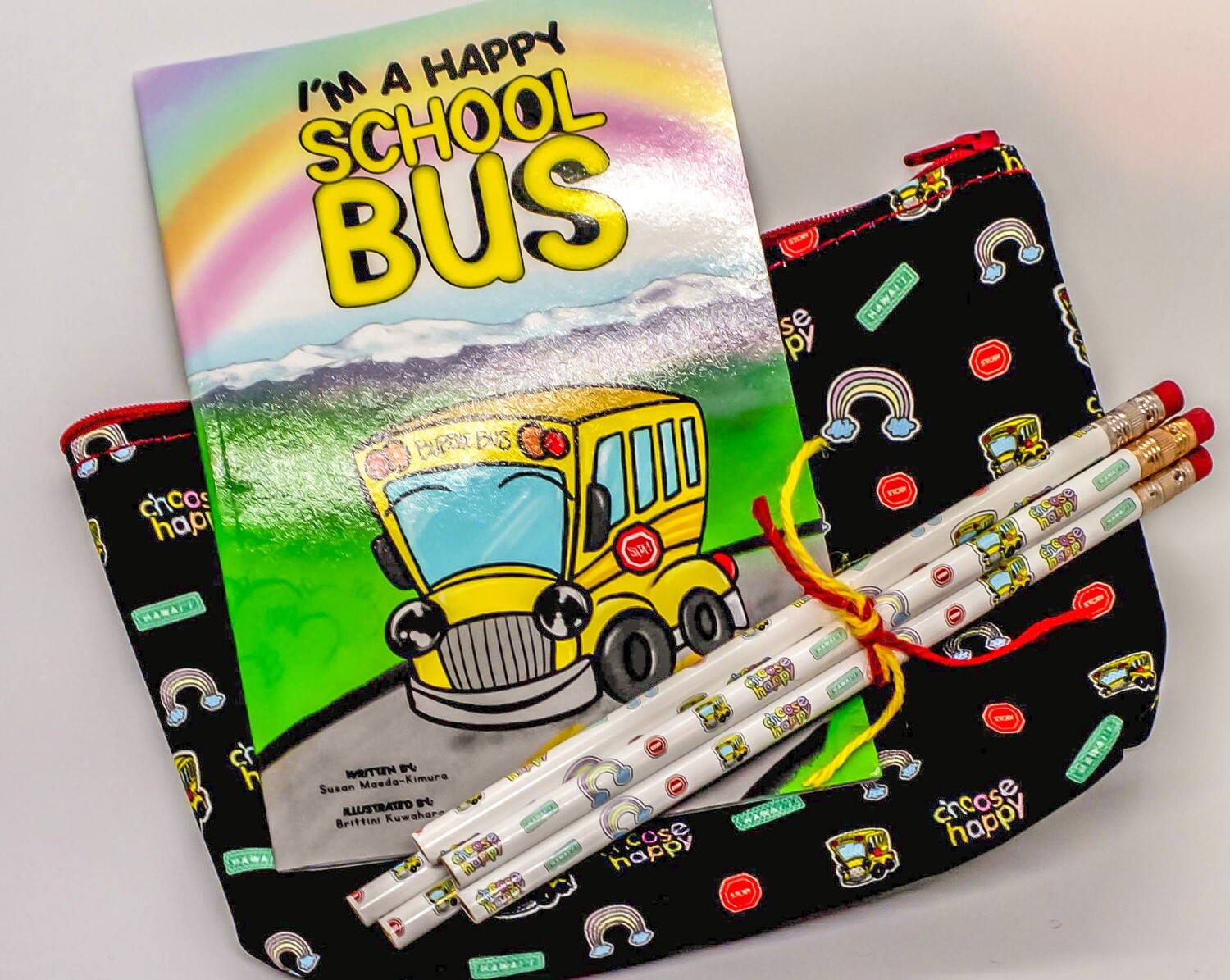 I&#39;m a Happy School Bus Mini Book + Zipper Pouch + Pencils Bundle