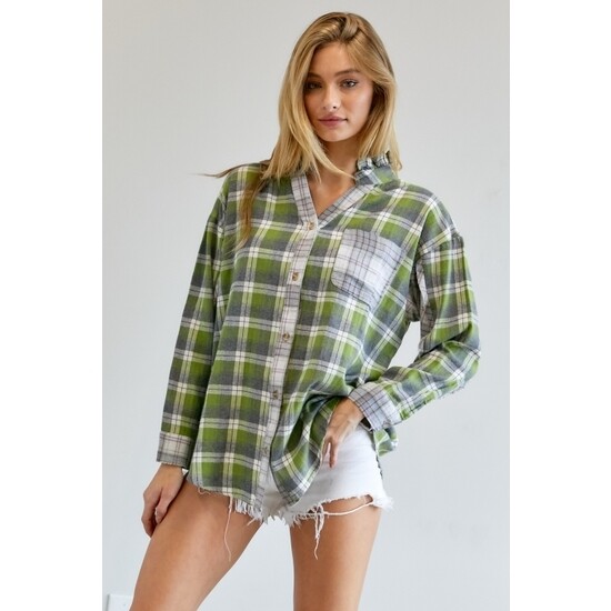 Olive Plaid Button Down - 3X to Small!!