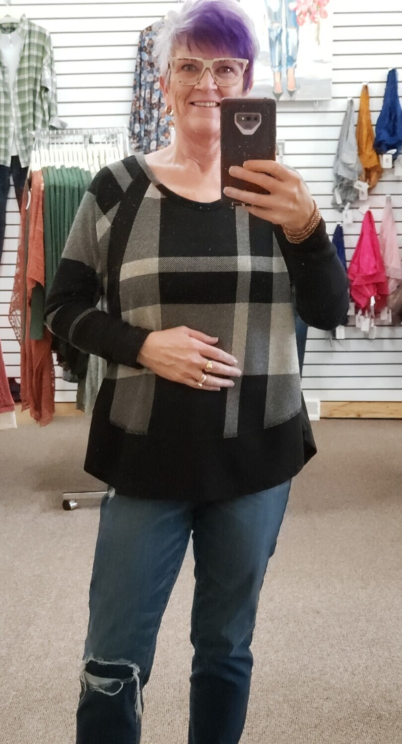 Plaid Long Sleeve Top 3X to S!!  Slimming and Comfy All in One!!