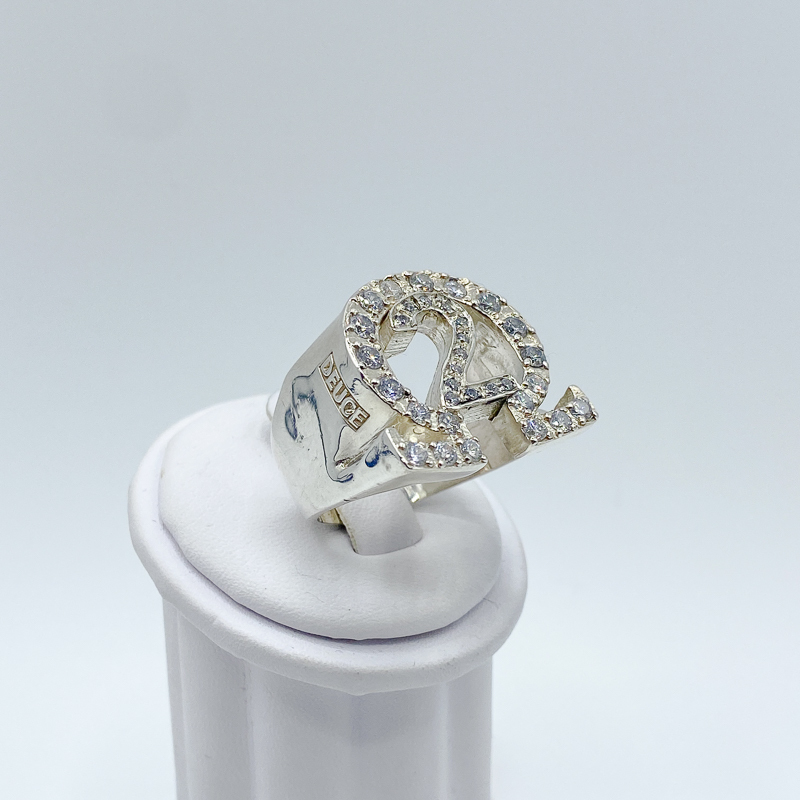 OMEGA SYMBOL RING - with Stones on Line Number