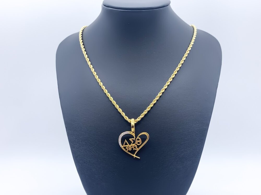 Delta Sigma Theta Gold Heart Pendant with Symbol