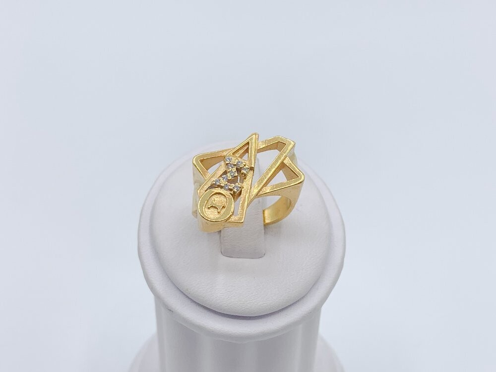 Delta Sigma Theta Classic Vertical Gold Ring with Stones & Engraving