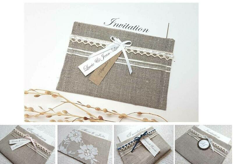Faire part Pochette lin et dentelle
