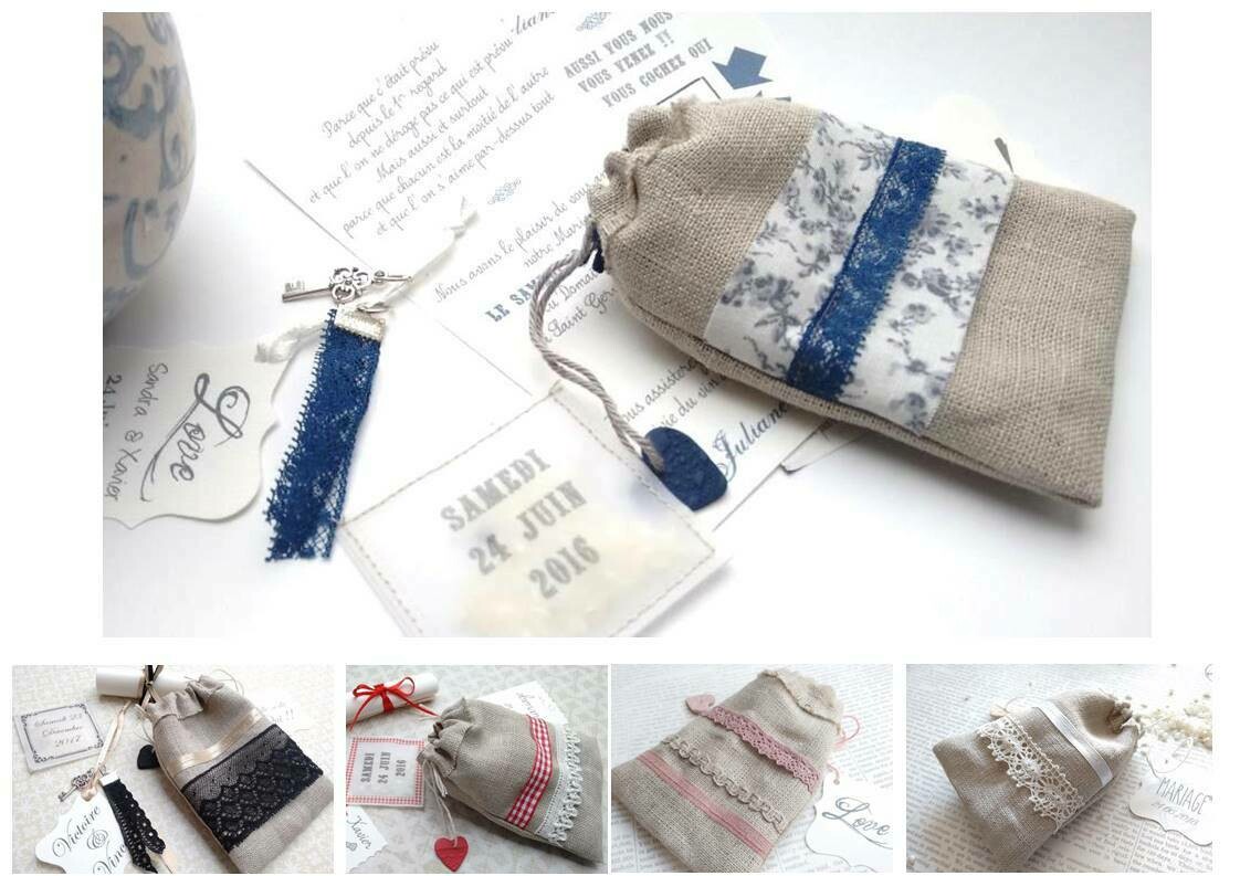 Faire part Petit sac du bonheur, pour mariage