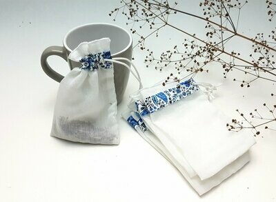 Lot de sachets à thé x6 ou x10 lavables en tissu voile de coton OekoTex® et garanti pour contact alimentaire, zéro déchet