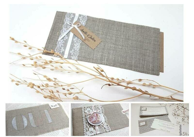 Faire part Fourreau Lin, pour mariage