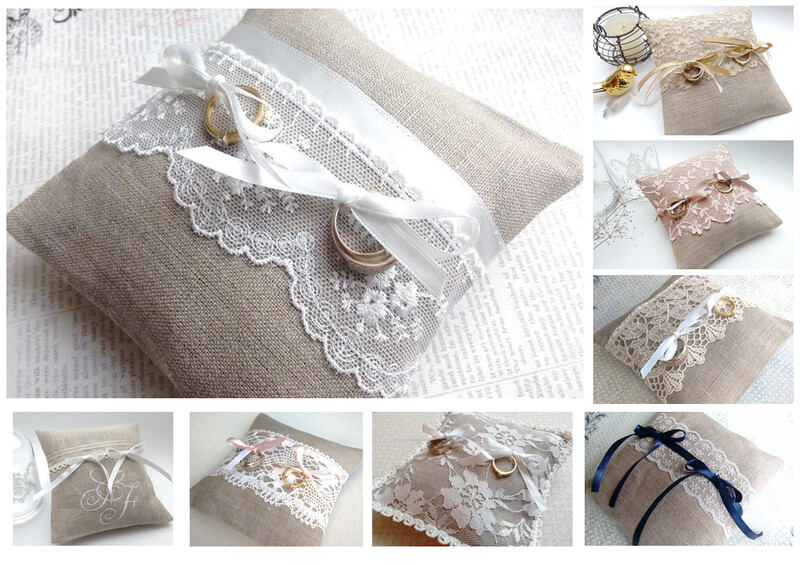 Coussin d'alliance lin et dentelle