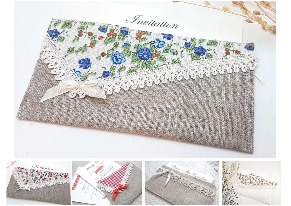 Faire part Pochette lin et tissu