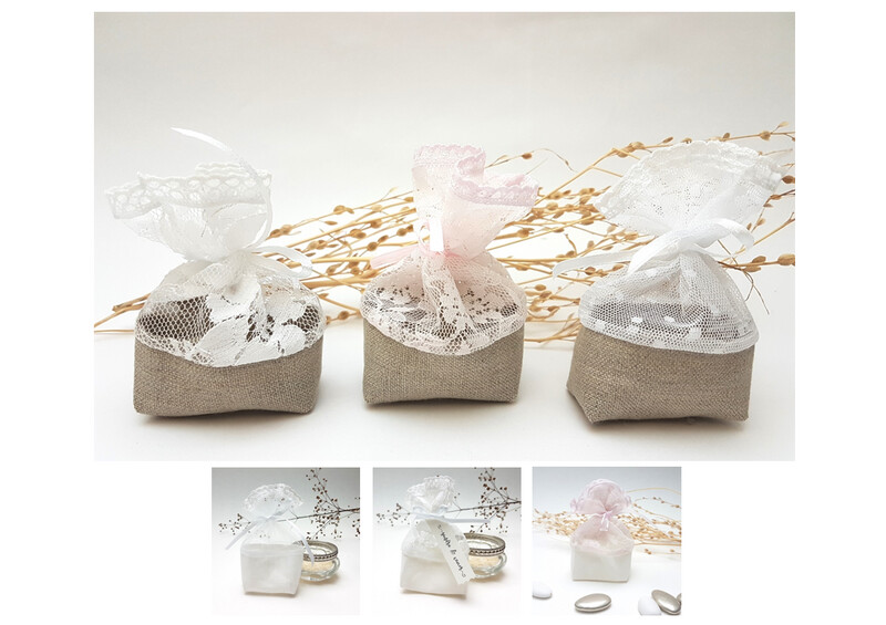 Ballotin Dragées lin, pour mariage, baptême, communion, à l'unité