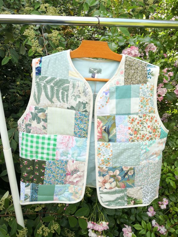 Gilet matelassé  sans manche patchwork vert