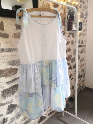 Robe de plage patchwork bleu ciel  taille unique