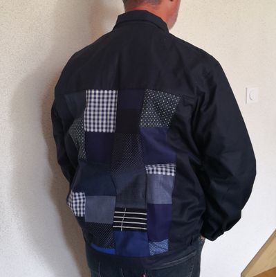 Blouson bleu de travail bleu marine et patchwork