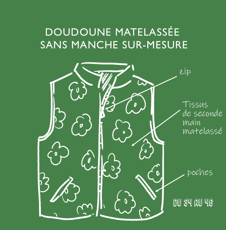 Doudoune zippée  sans manche SUR MESURE